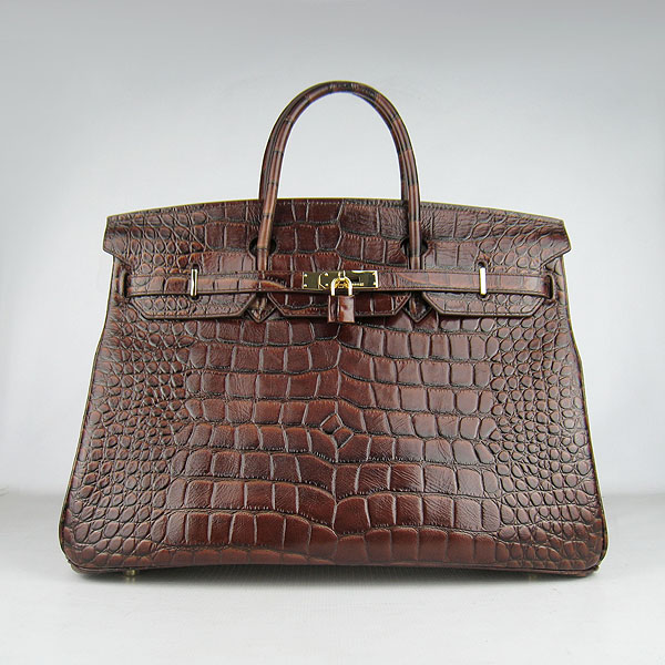 Replica Hermes Birkin 40CM Crocodile Veins Leather Bag Dark Coffee 6099 Online